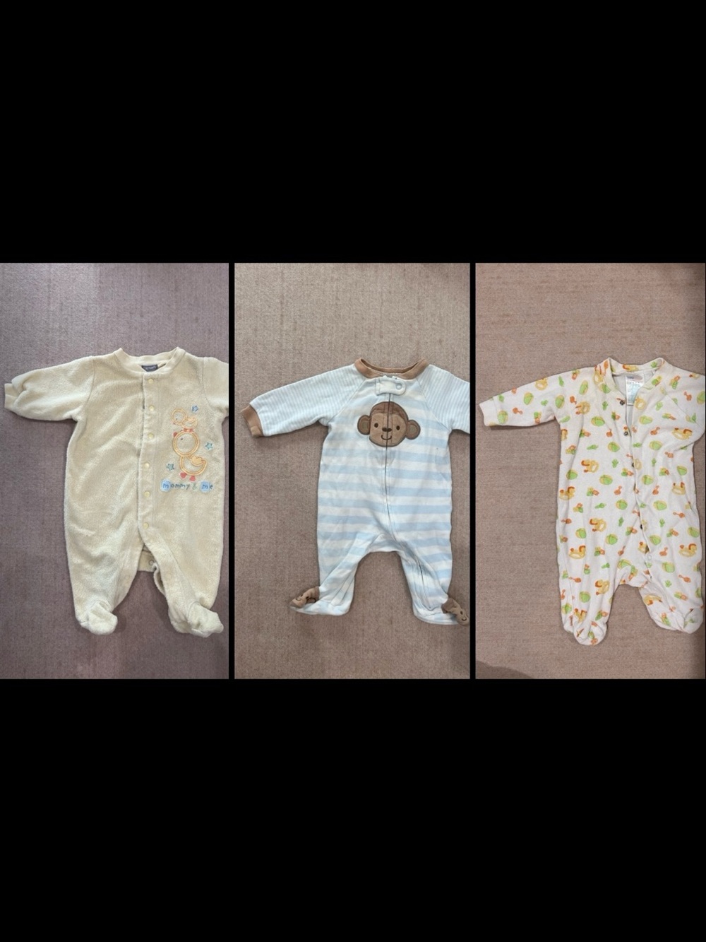 Baby 3 Piece Bundle of 3 Onesies in Size 3 Months Footed Onesies Cozy Bundle